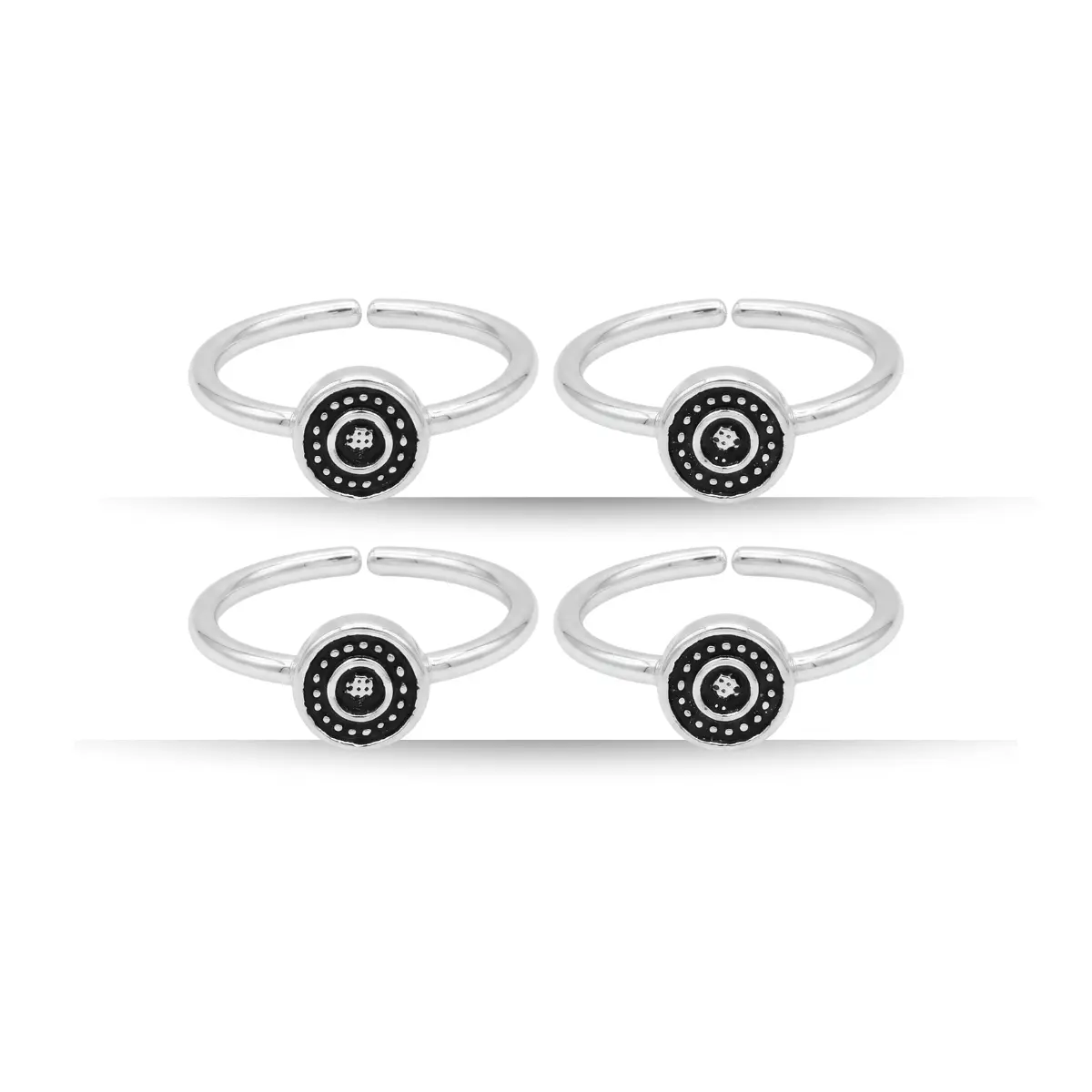925 Sterling Silver Toe Ring Pair Of 2 Circular Pattern Design For Women